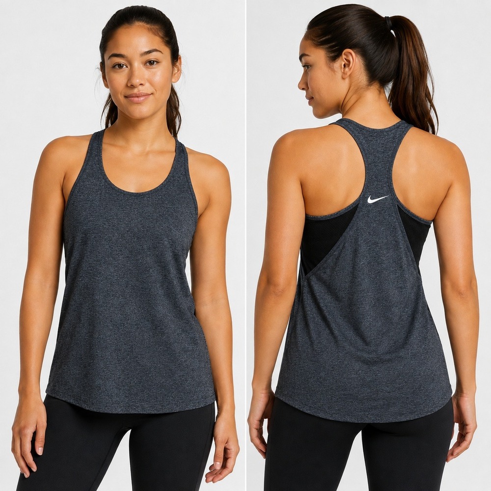 Nike Dri-FIT Racerback Tank Top Charcoal Heather Gray Athletic Top Size Medium